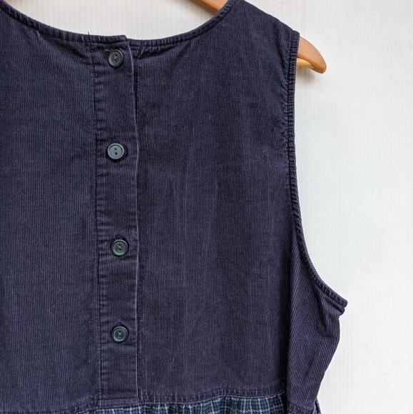 VINTAGE women's navy corduroy and plaid holiday overall pinafore jumper dress - Picture 7 of 10